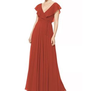 Levkoff Rust Chiffon V-neck A-line Dress
